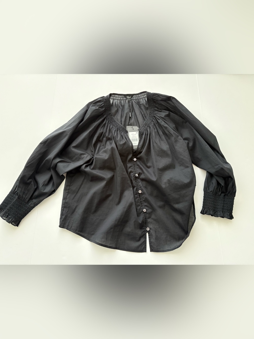 Rails Mariah Blouse True Black Cotton Smocked Peasant Top L NWT - Picture 4 of 14